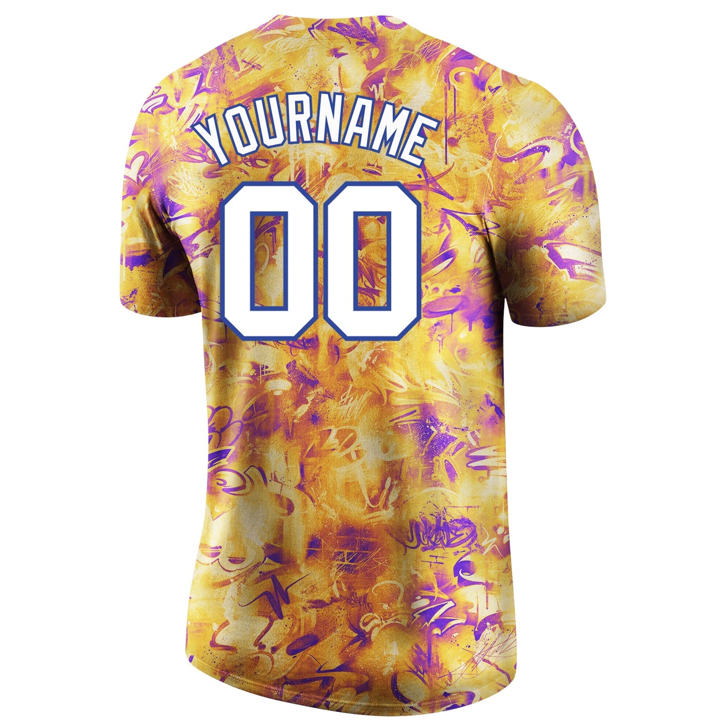 Custom Splashes Graffiti Pattern White-Royal 3D Performance T-Shirt view 6