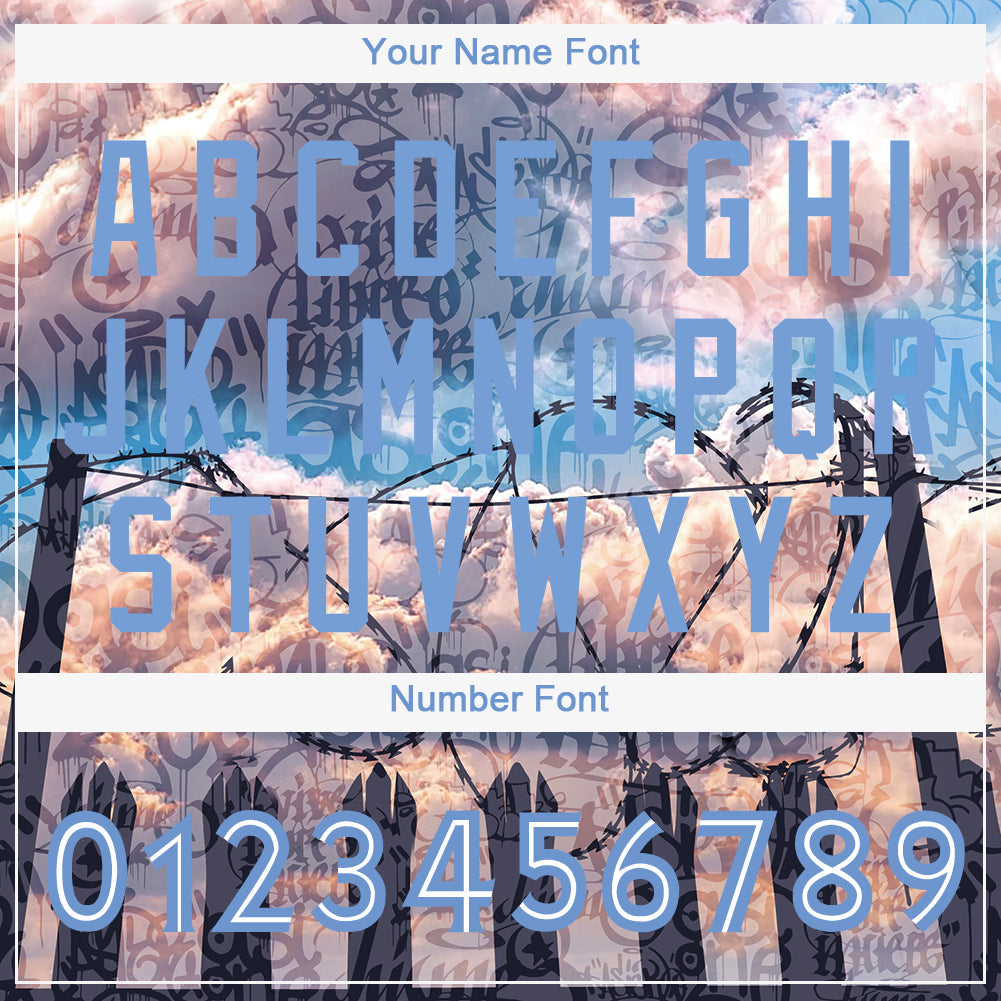 Custom Graffiti Pattern Light Blue-White 3D Freedom Authentic Baseball Jersey view 5