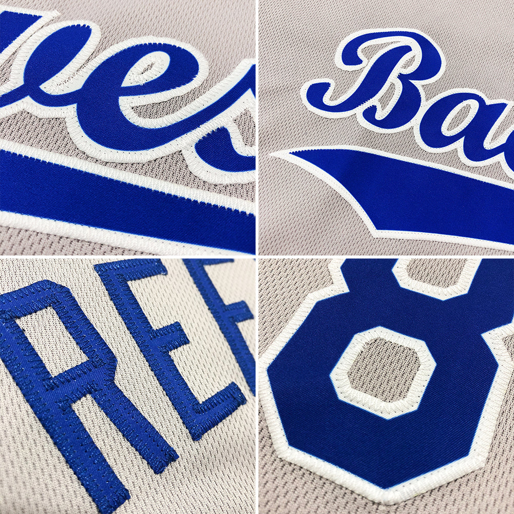 Custom Gray Navy-Red Authentic Baseball Jersey view 6