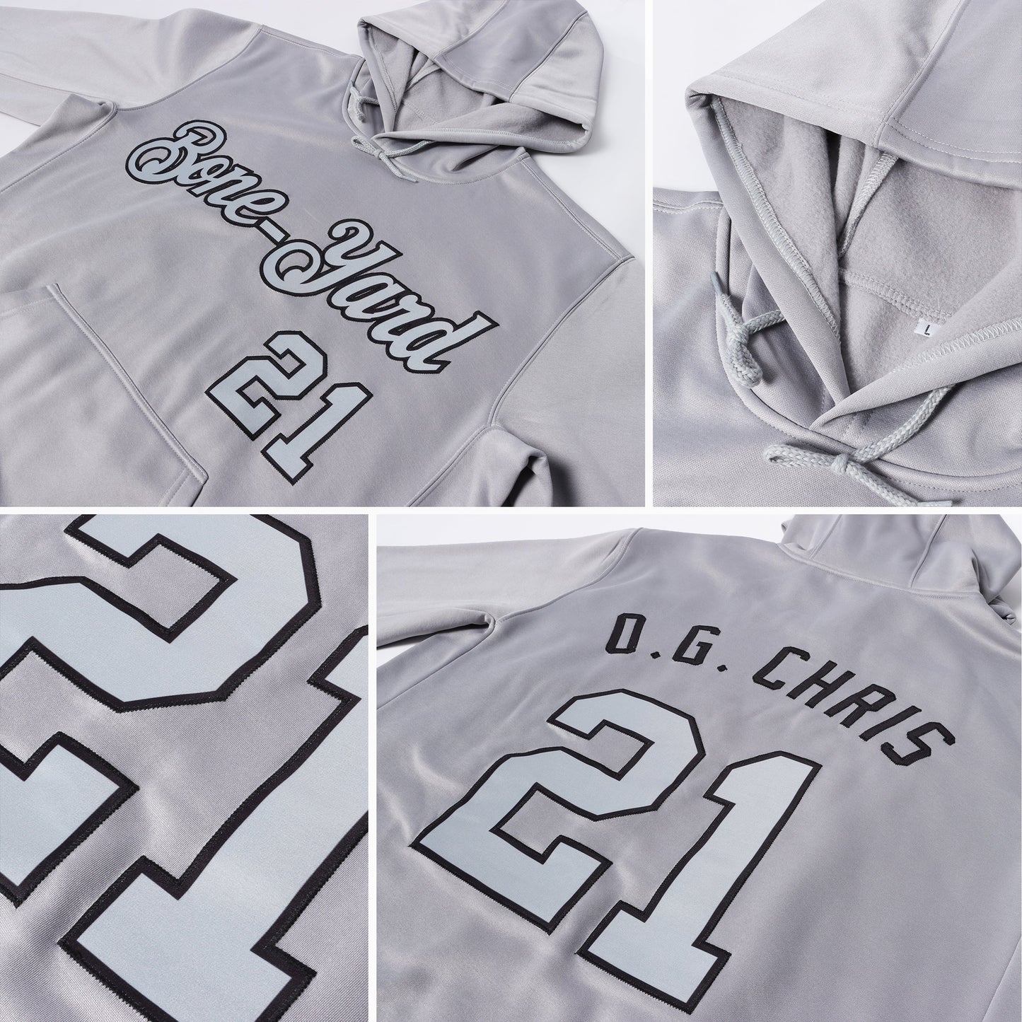 Custom Stitched Gray Gray-Black Sports Pullover Sweatshirt Hoodie view 7