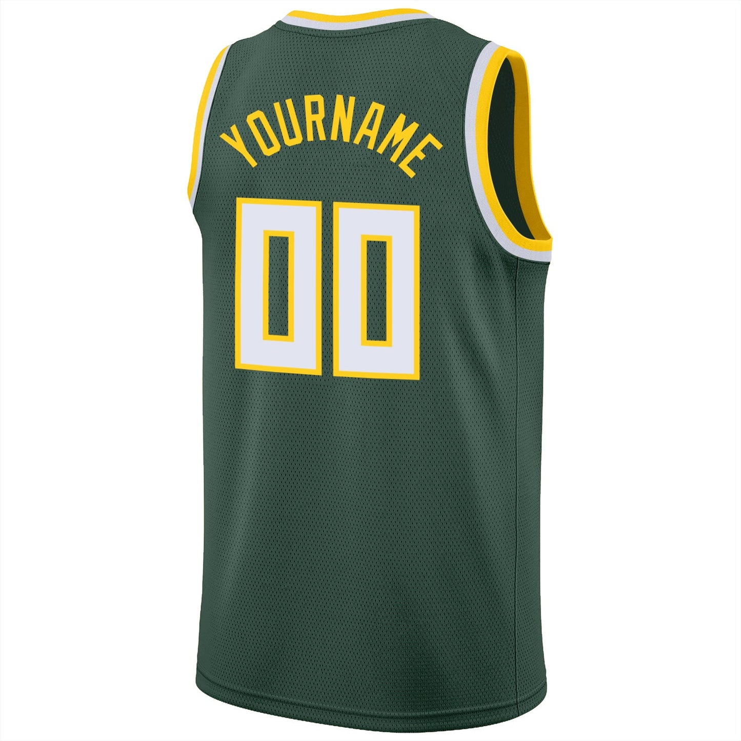 Custom Hunter Green White-Gold Round Neck Rib-Knit Basketball Jersey view 6