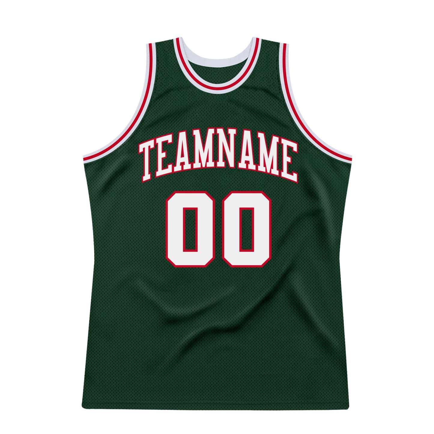 Custom Hunter Green White-Red Authentic Throwback Basketball Jersey view 7