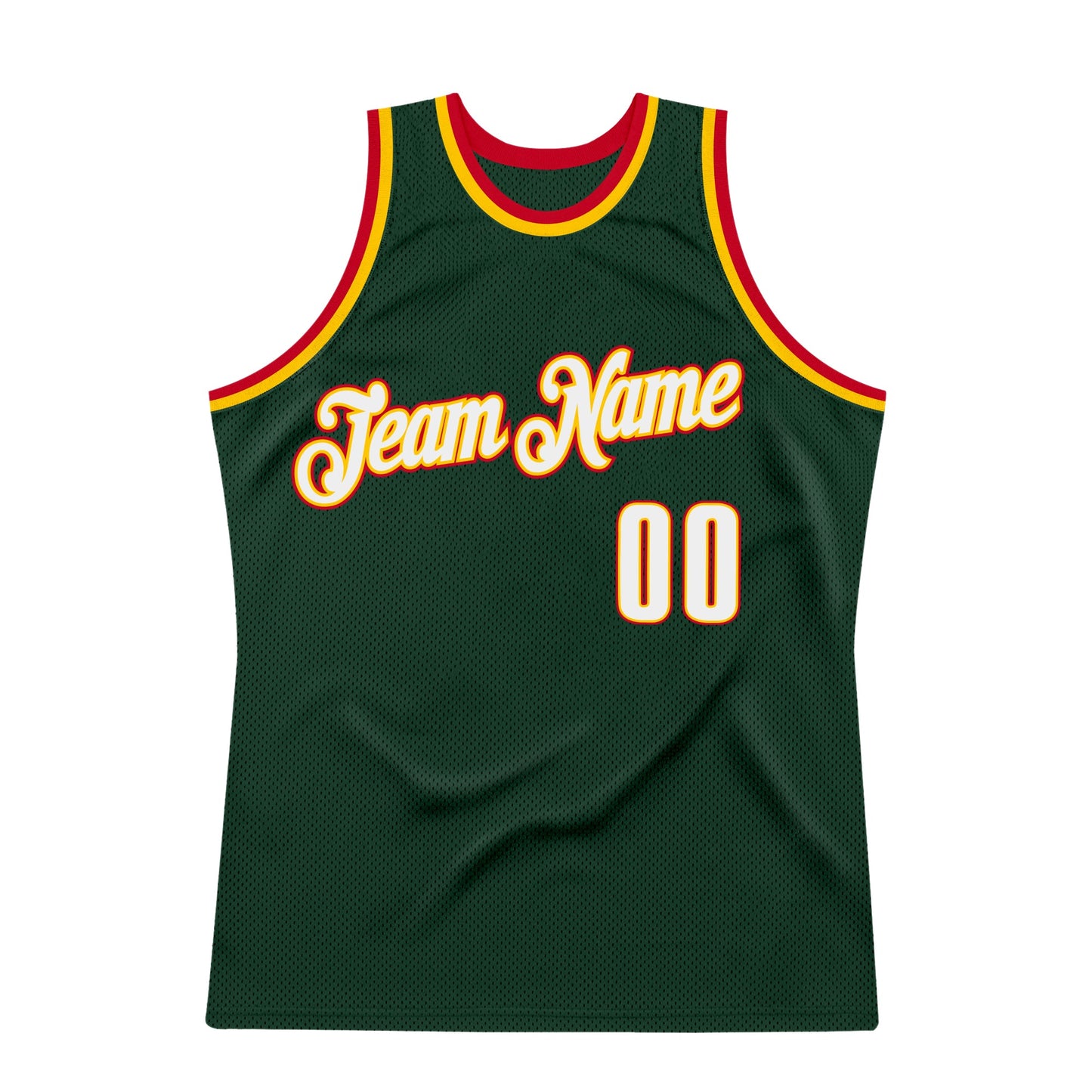 Custom Hunter Green White-Red Authentic Throwback Basketball Jersey view 7