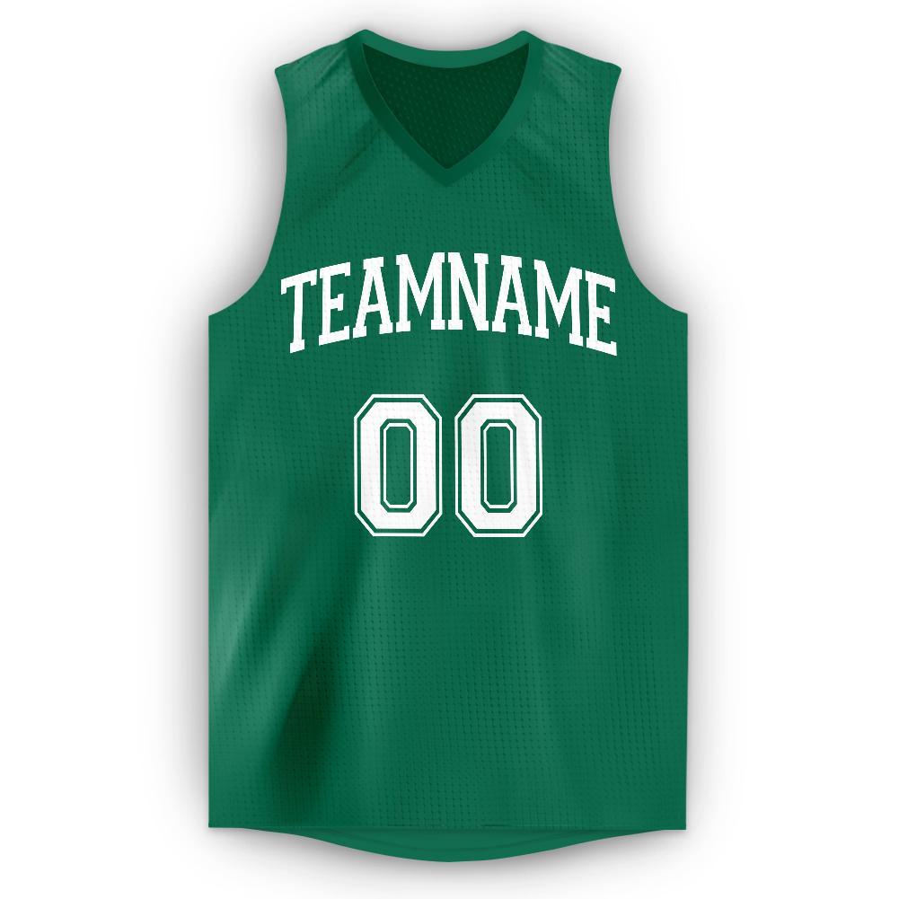 Custom Kelly Green White V-Neck Basketball Jersey view 5