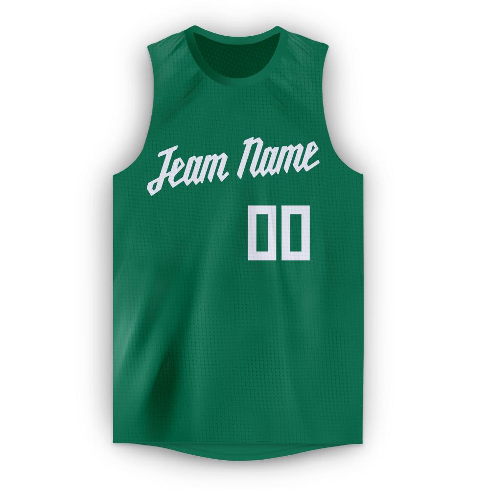 Custom Kelly Green White Round Neck Basketball Jersey view 5