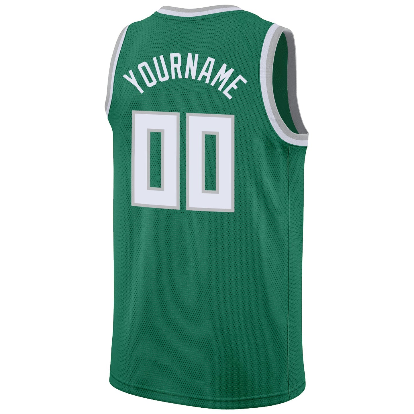 Custom Kelly Green White-Gray Round Neck Rib-Knit Basketball Jersey view 6