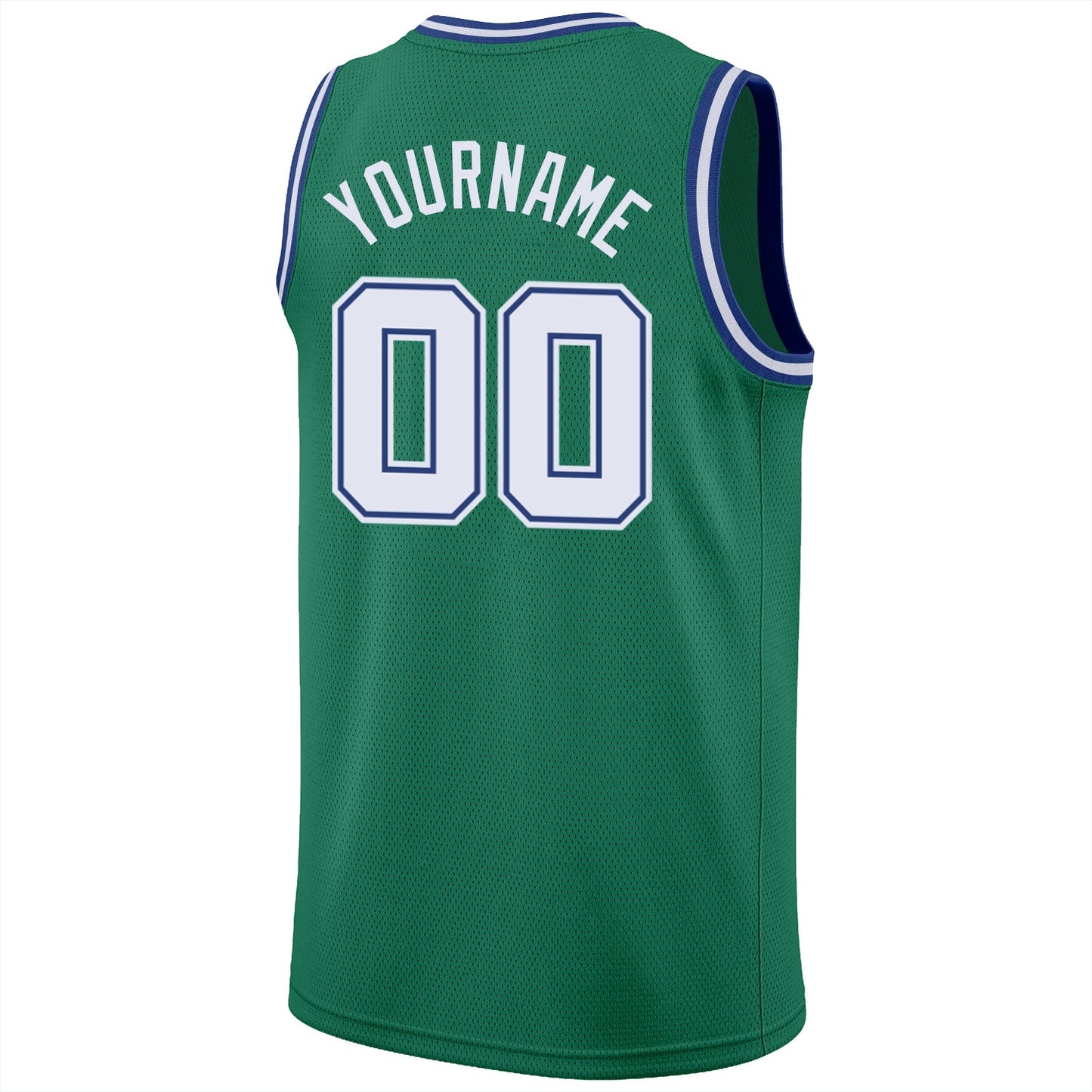 Custom Kelly Green White-Royal Round Neck Rib-Knit Basketball Jersey view 7