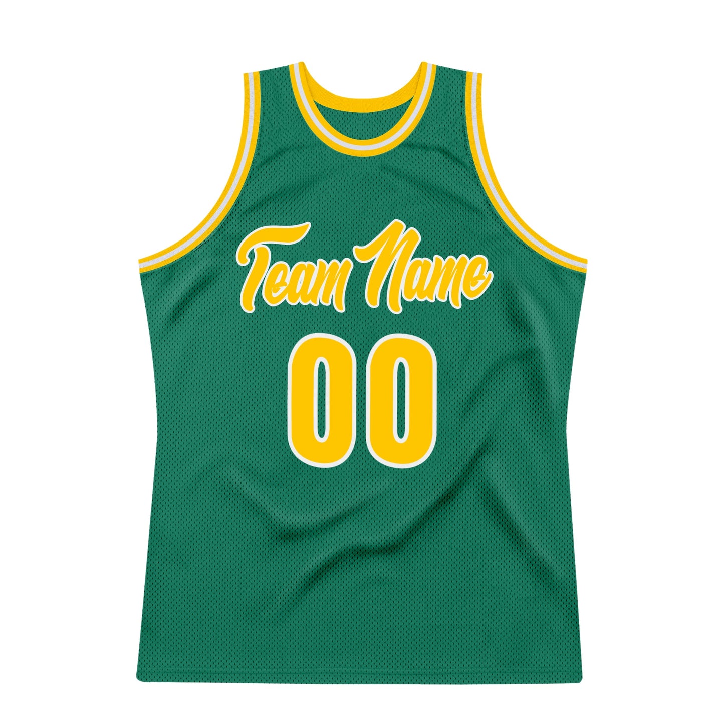 Custom Kelly Green Gold-White Authentic Throwback Basketball Jersey view 7