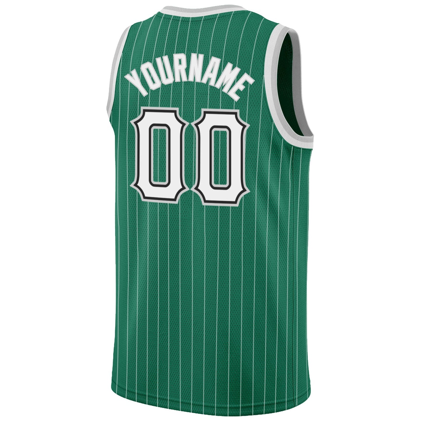 Custom Kelly Green White Pinstripe White-Gray Authentic Basketball Jersey view 6