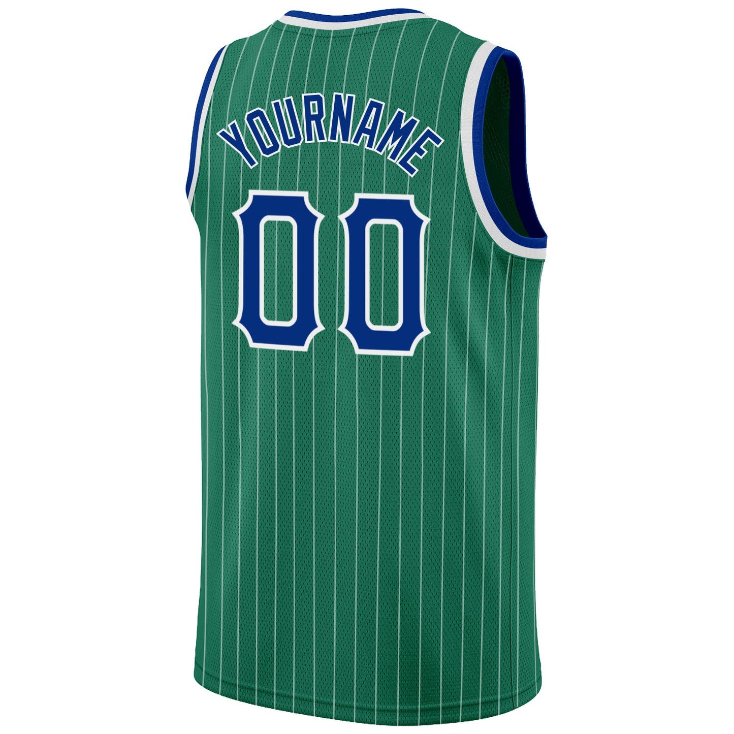 Custom Kelly Green White Pinstripe Royal-White Authentic Basketball Jersey view 6