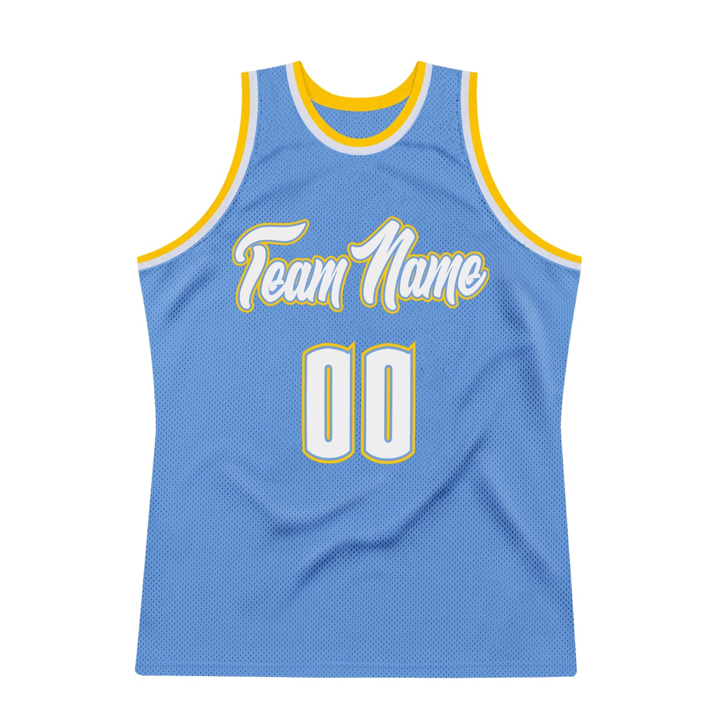 Custom Light Blue White-Gold Authentic Throwback Basketball Jersey view 7
