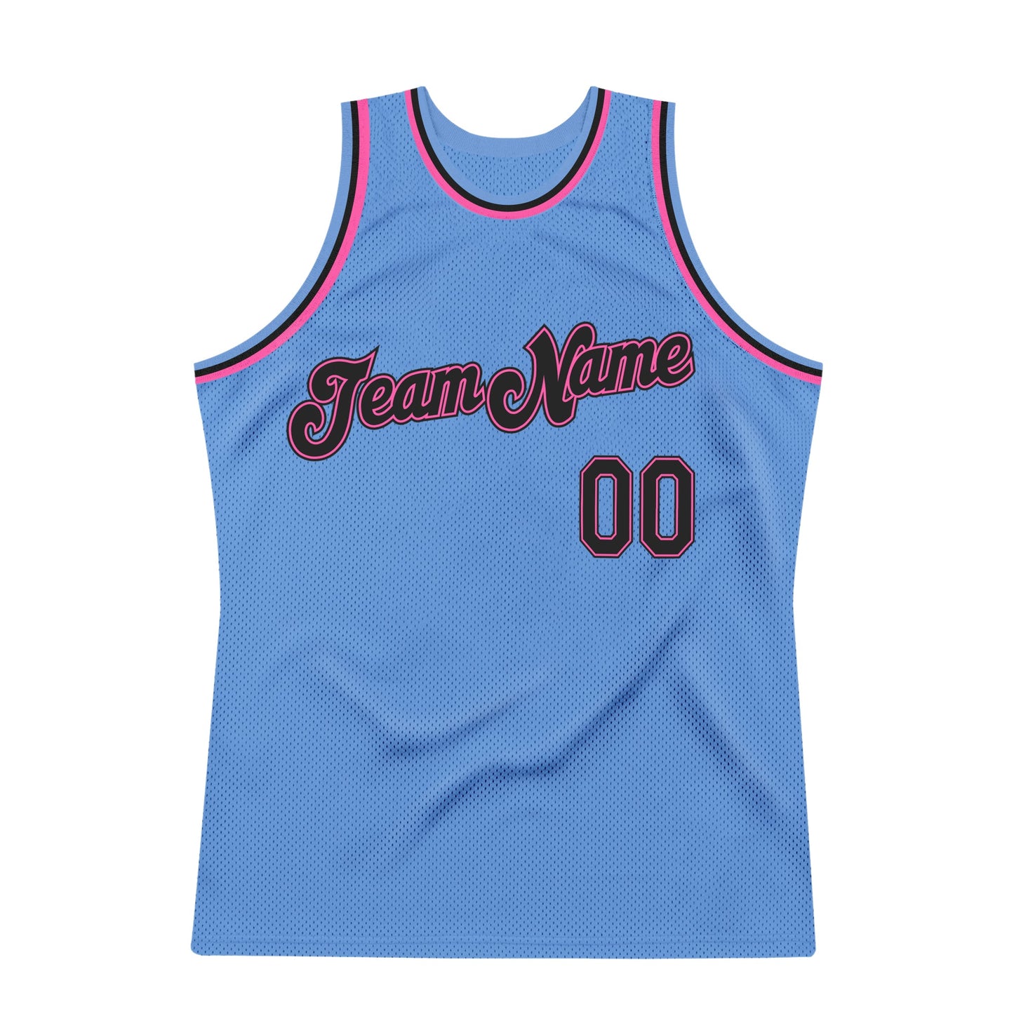 Custom Light Blue Black-Pink Authentic Throwback Basketball Jersey view 6