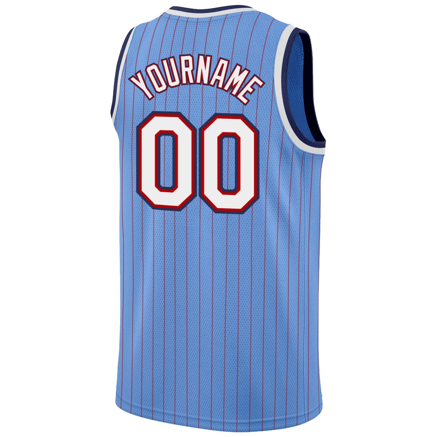 Custom Light Blue Red Pinstripe White-Navy Authentic Basketball Jersey view 6