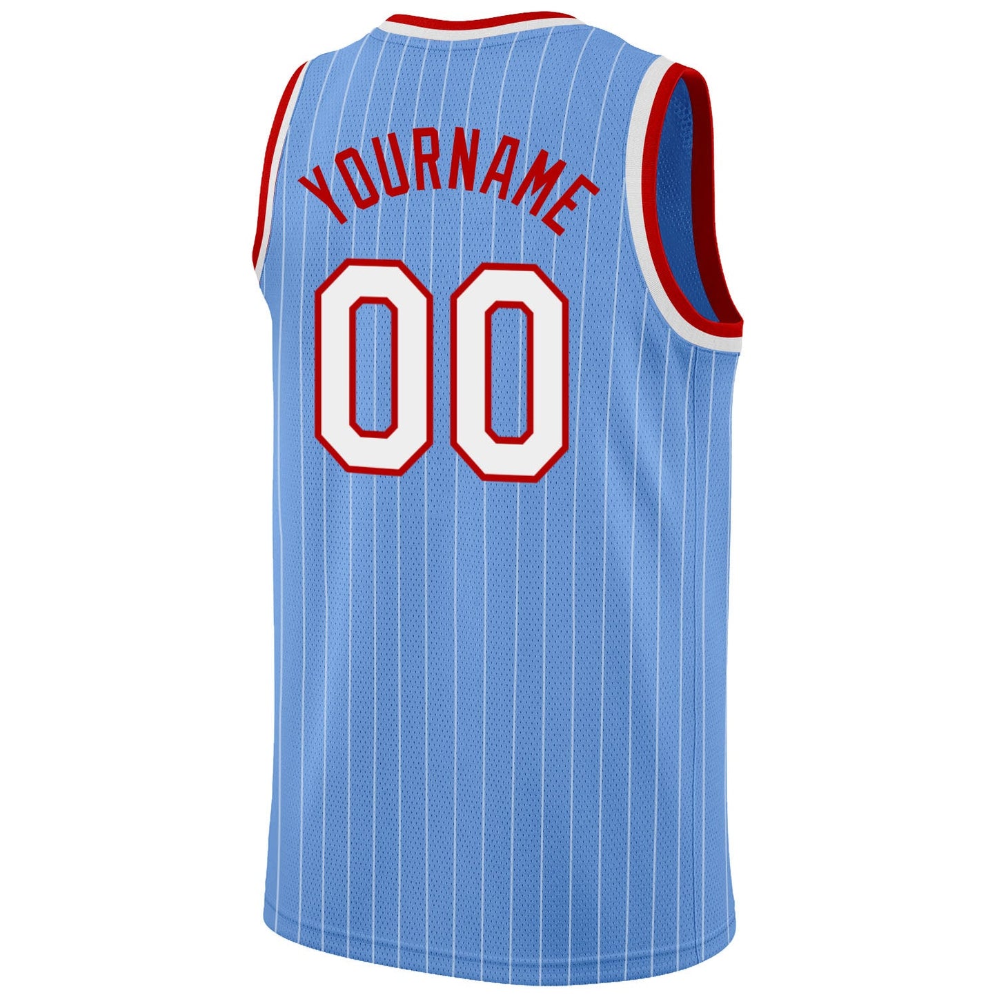Custom Light Blue White Pinstripe White-Red Authentic Basketball Jersey view 6