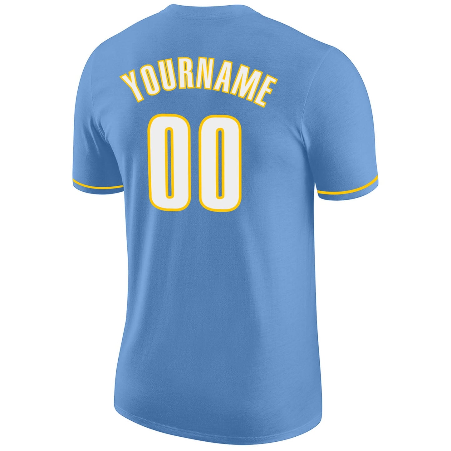 Custom Light Blue White-Gold Performance T-Shirt view 6