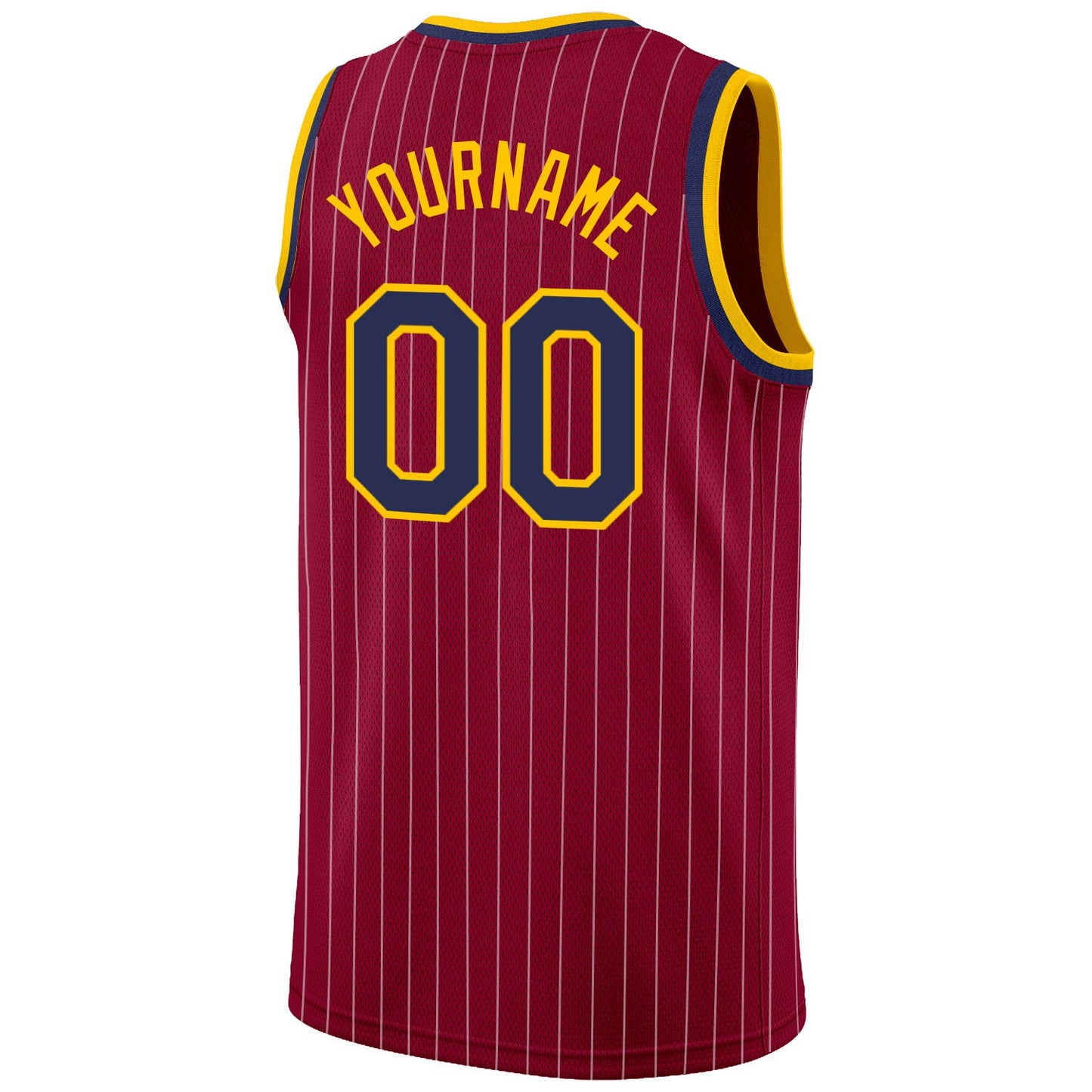 Custom Maroon White Pinstripe Navy-Gold Authentic Basketball Jersey view 6