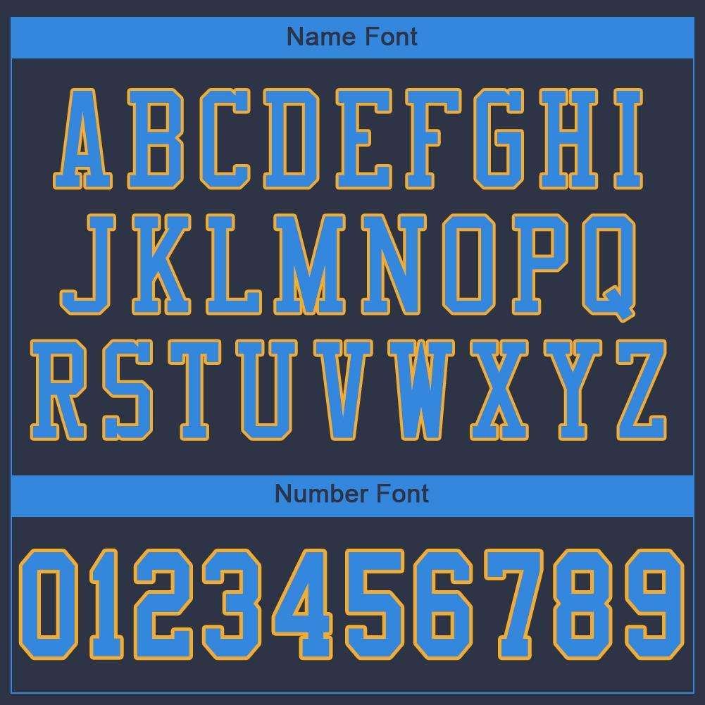 Custom Navy Powder Blue-Gold Mesh Authentic Football Jersey view 5