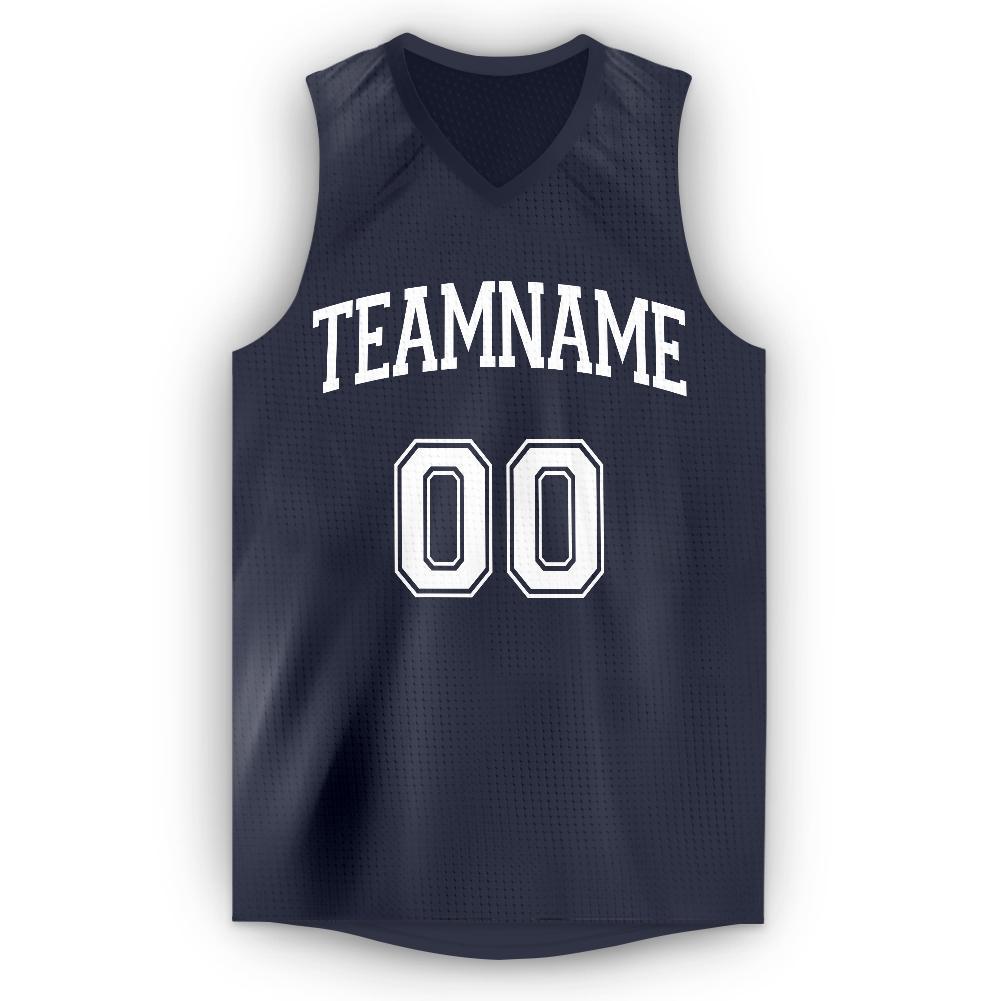 Custom Navy White V-Neck Basketball Jersey view 5