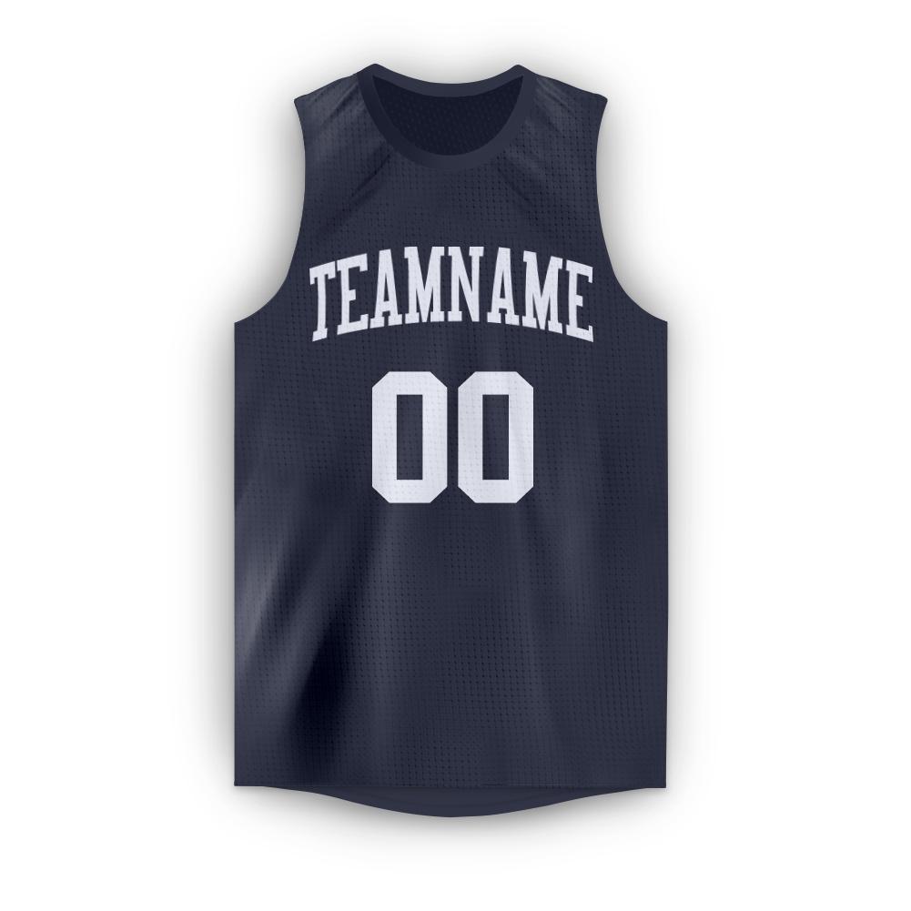 Custom Navy White Round Neck Basketball Jersey view 5