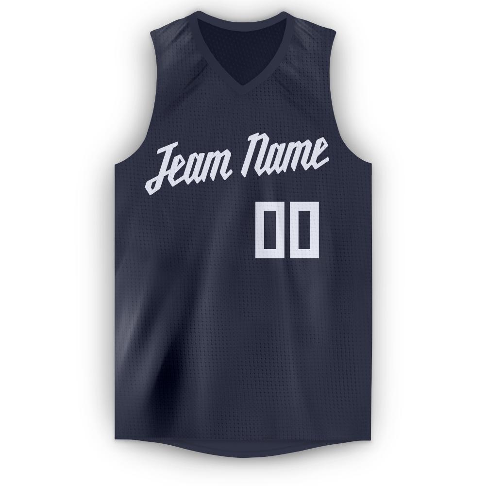 Custom Navy White V-Neck Basketball Jersey view 5