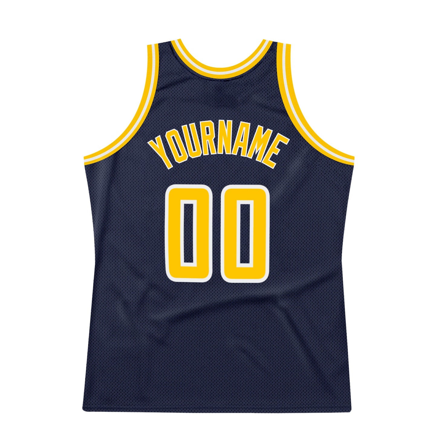 Custom Navy Gold-White Authentic Throwback Basketball Jersey view 6