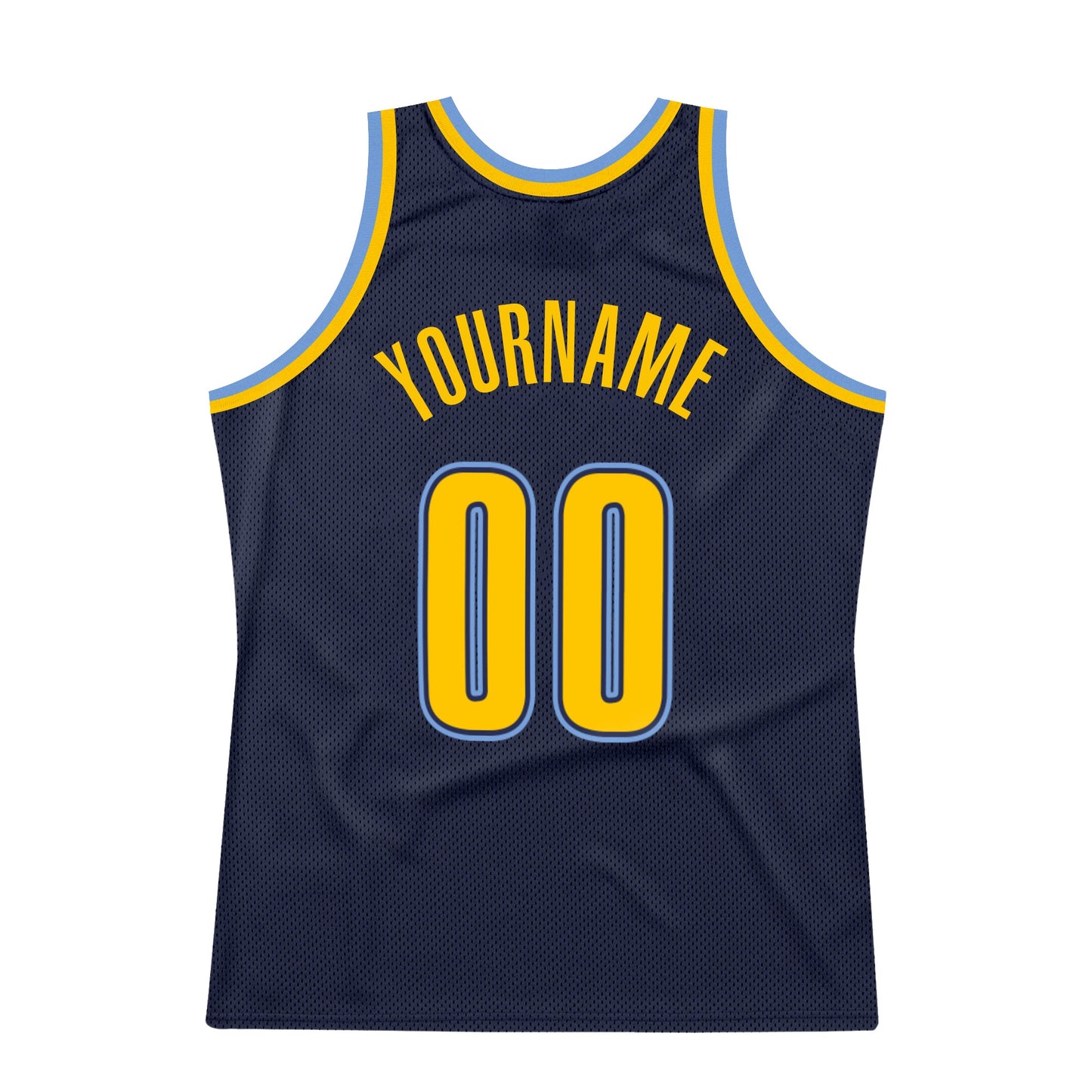Custom Navy Gold-Light Blue Authentic Throwback Basketball Jersey view 6