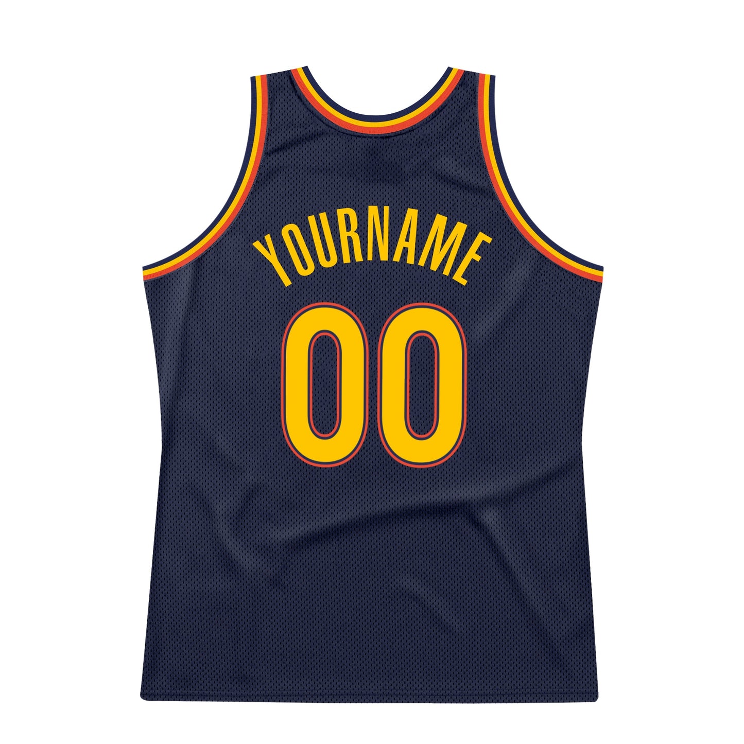 Custom Navy Gold-Orange Authentic Throwback Basketball Jersey view 6