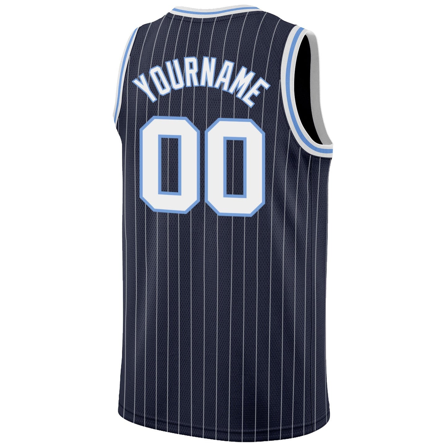 Custom Navy White Pinstripe White-Light Blue Authentic Basketball Jersey view 6
