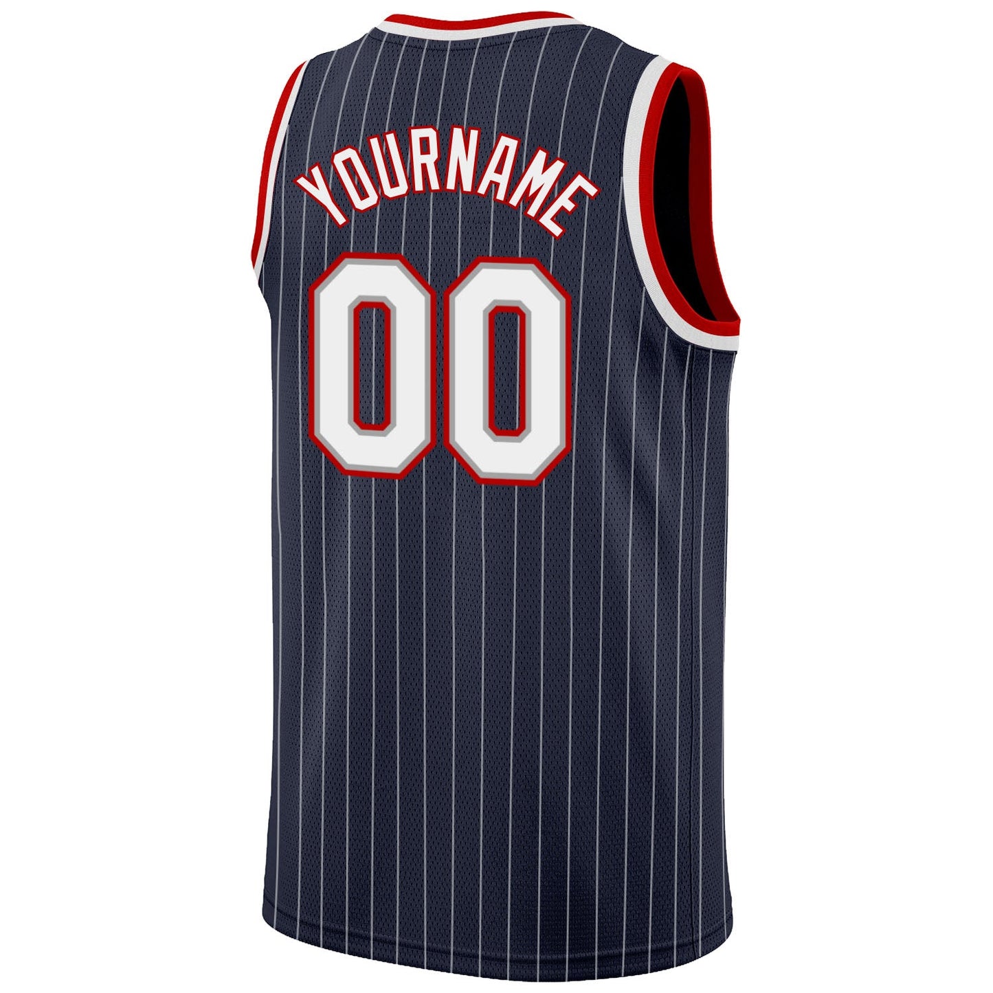 Custom Navy White Pinstripe White-Red Authentic Basketball Jersey view 6
