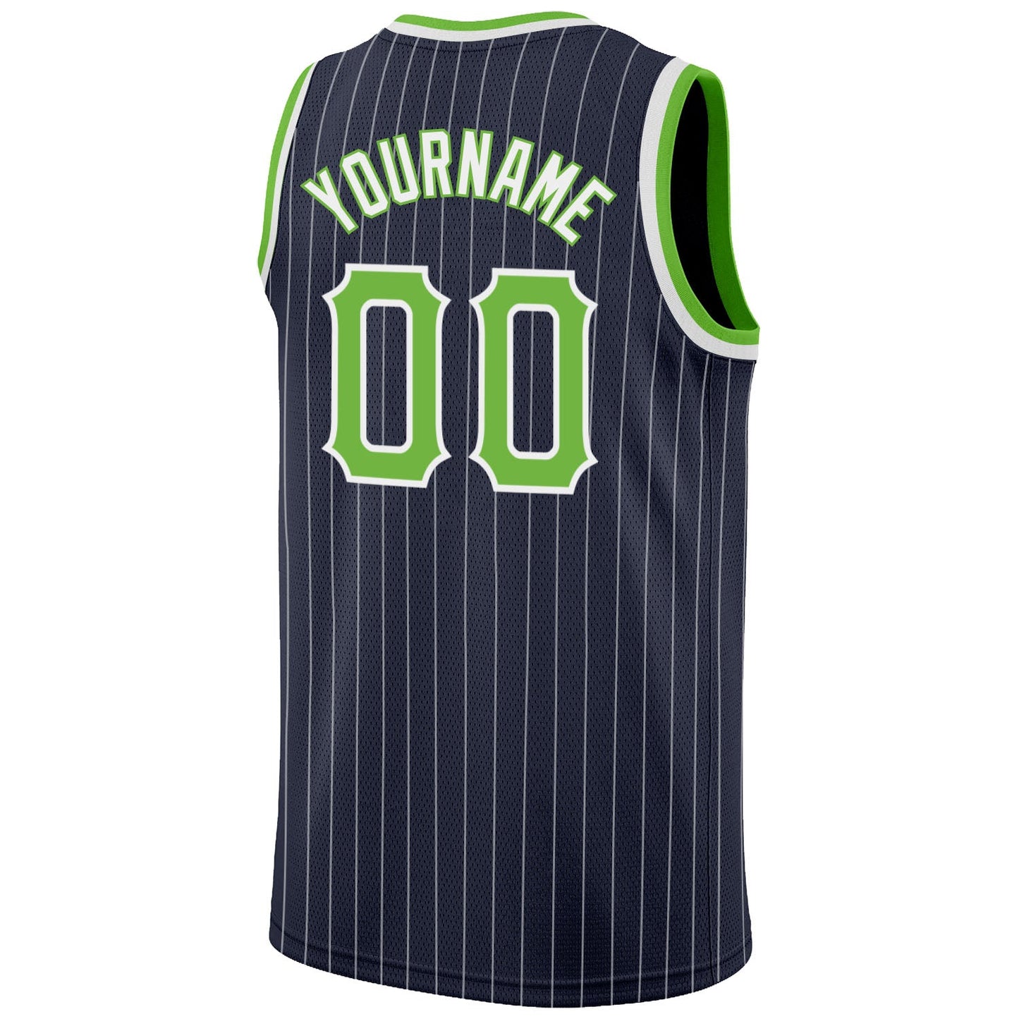 Custom Navy White Pinstripe Neon Green-White Authentic Basketball Jersey view 6