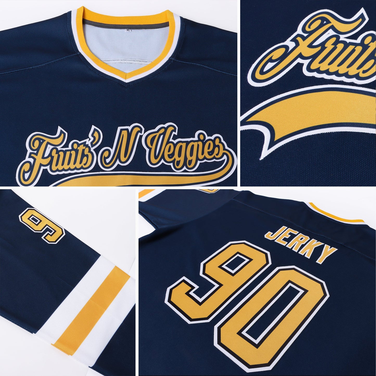 Custom Navy Gold-White Hockey Jersey view 7