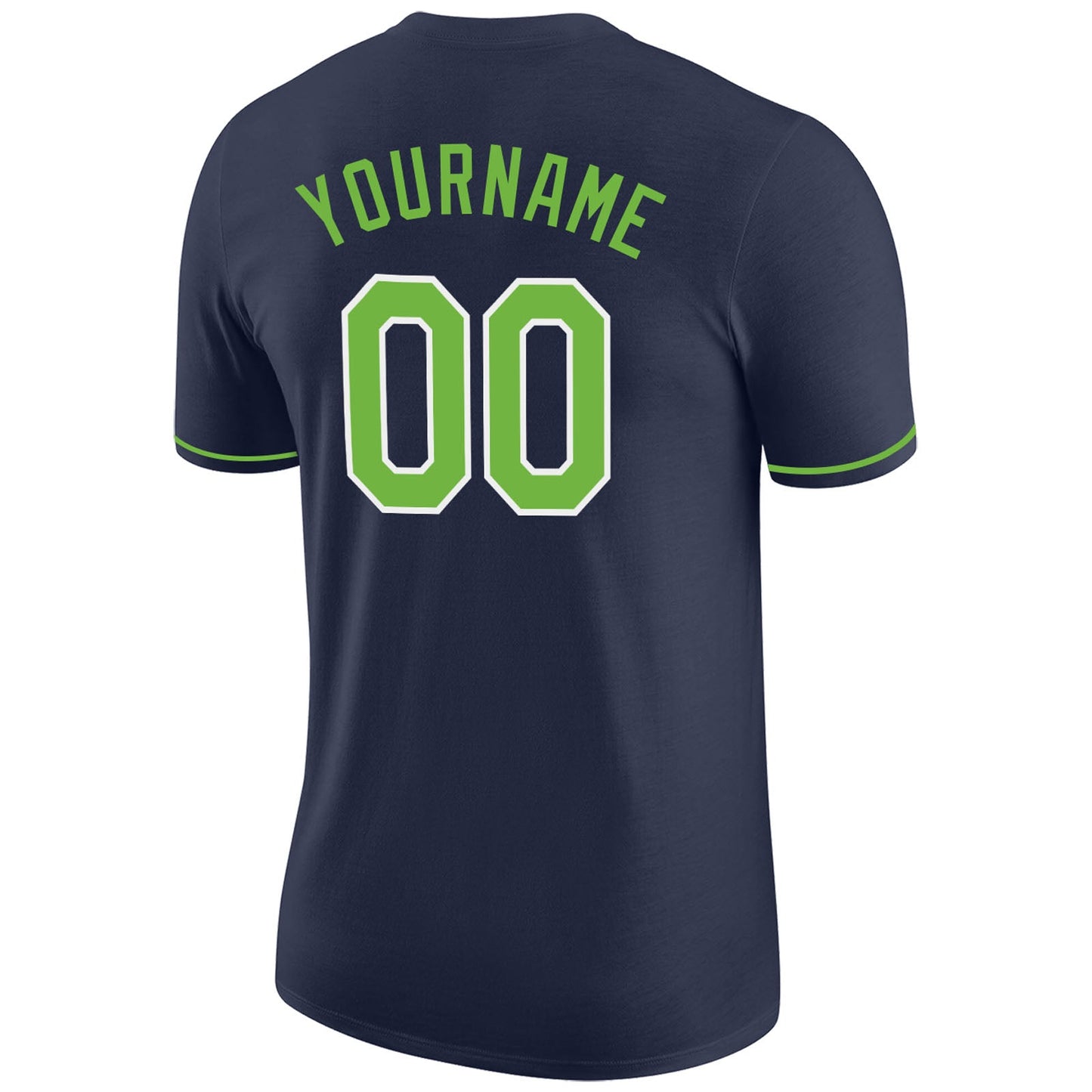 Custom Navy Neon Green-White Performance T-Shirt view 7