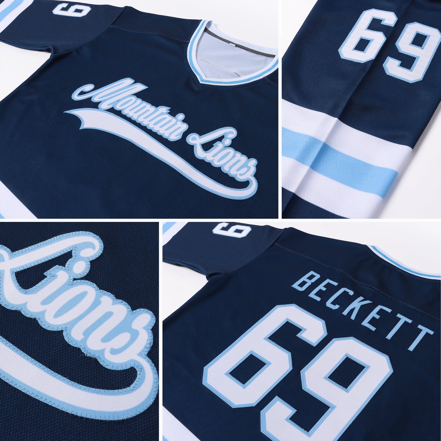 Custom Navy White-Light Blue Hockey Jersey view 5