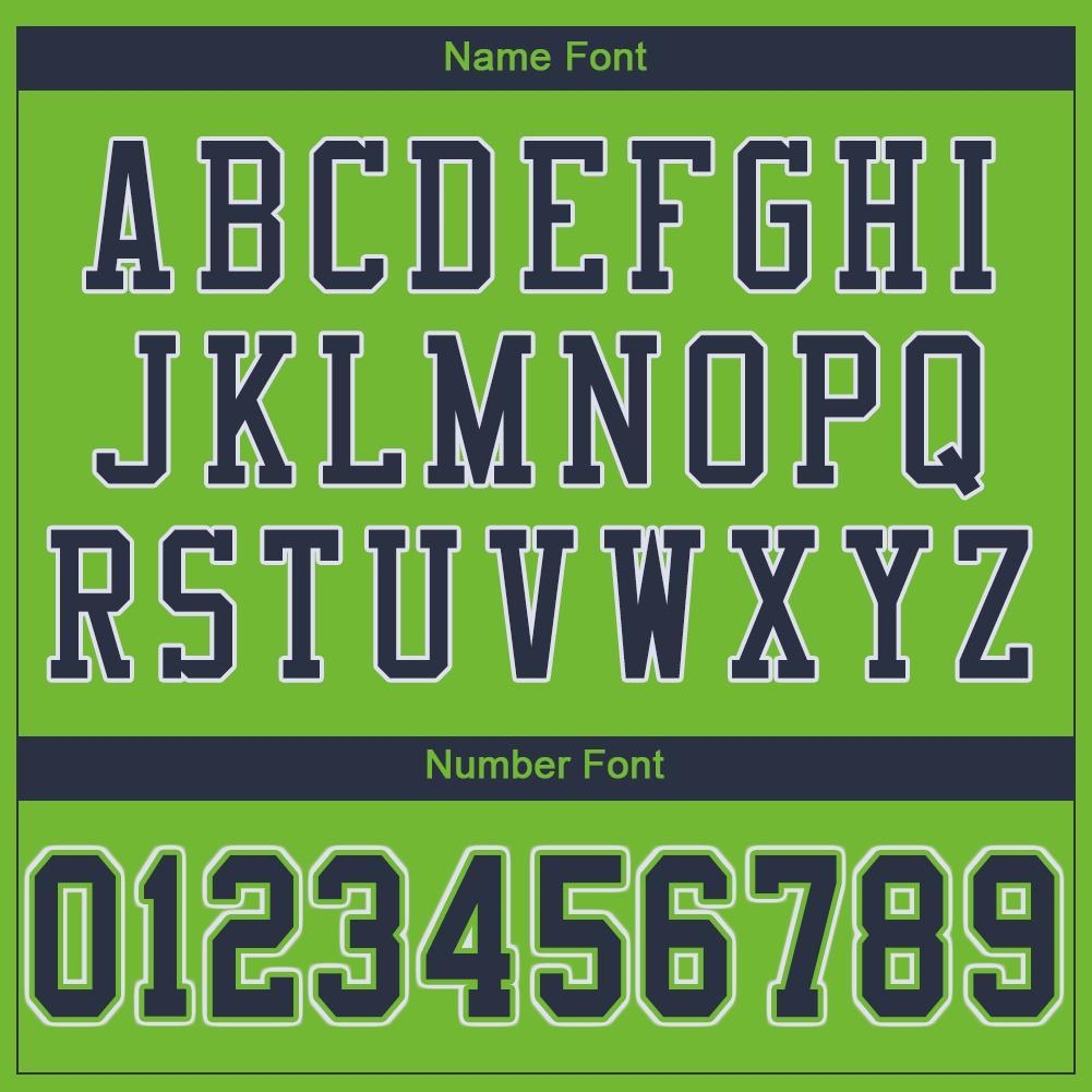 Custom Neon Green Navy-White Mesh Authentic Football Jersey view 5