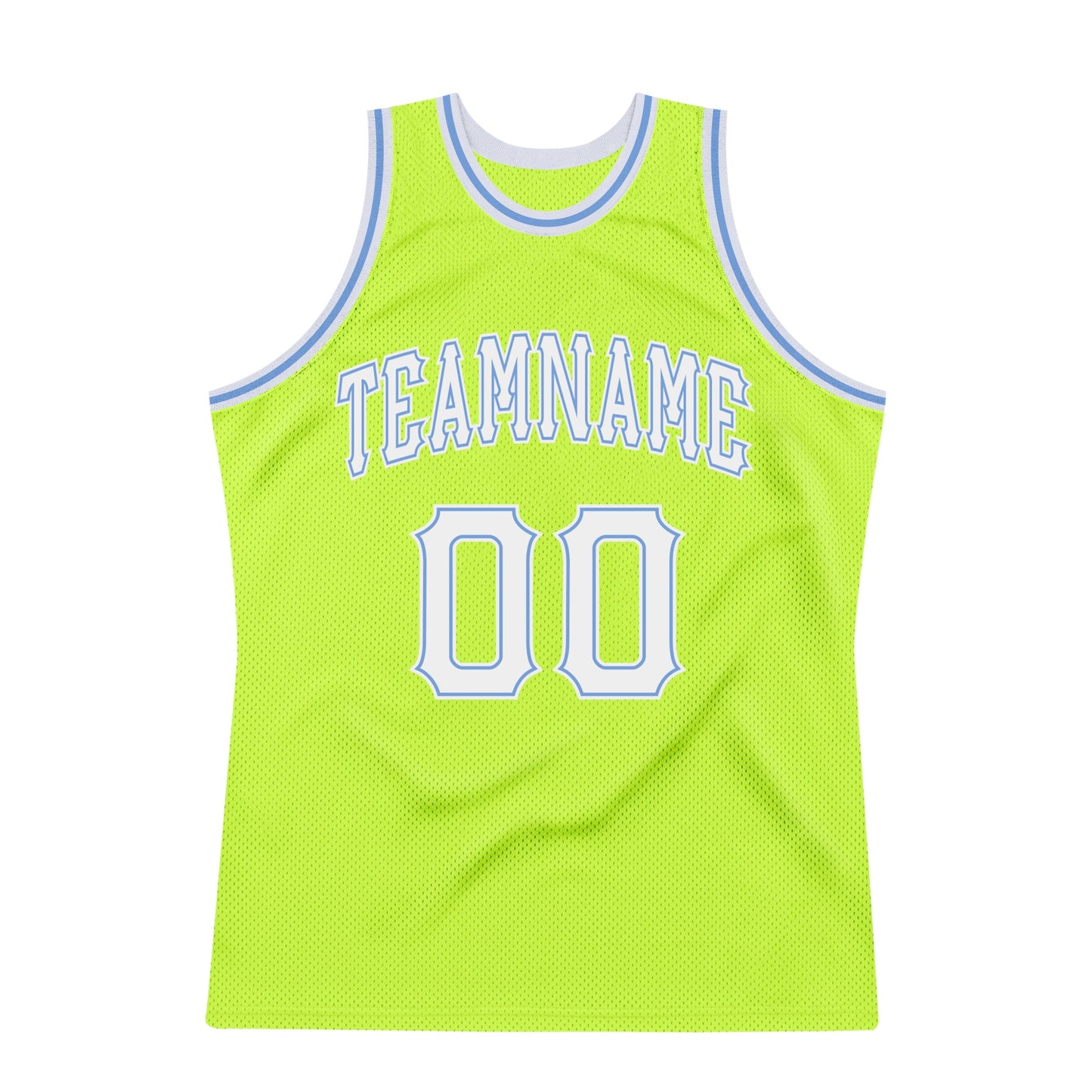 Custom Neon Green White-Light Blue Authentic Throwback Basketball Jersey view 6