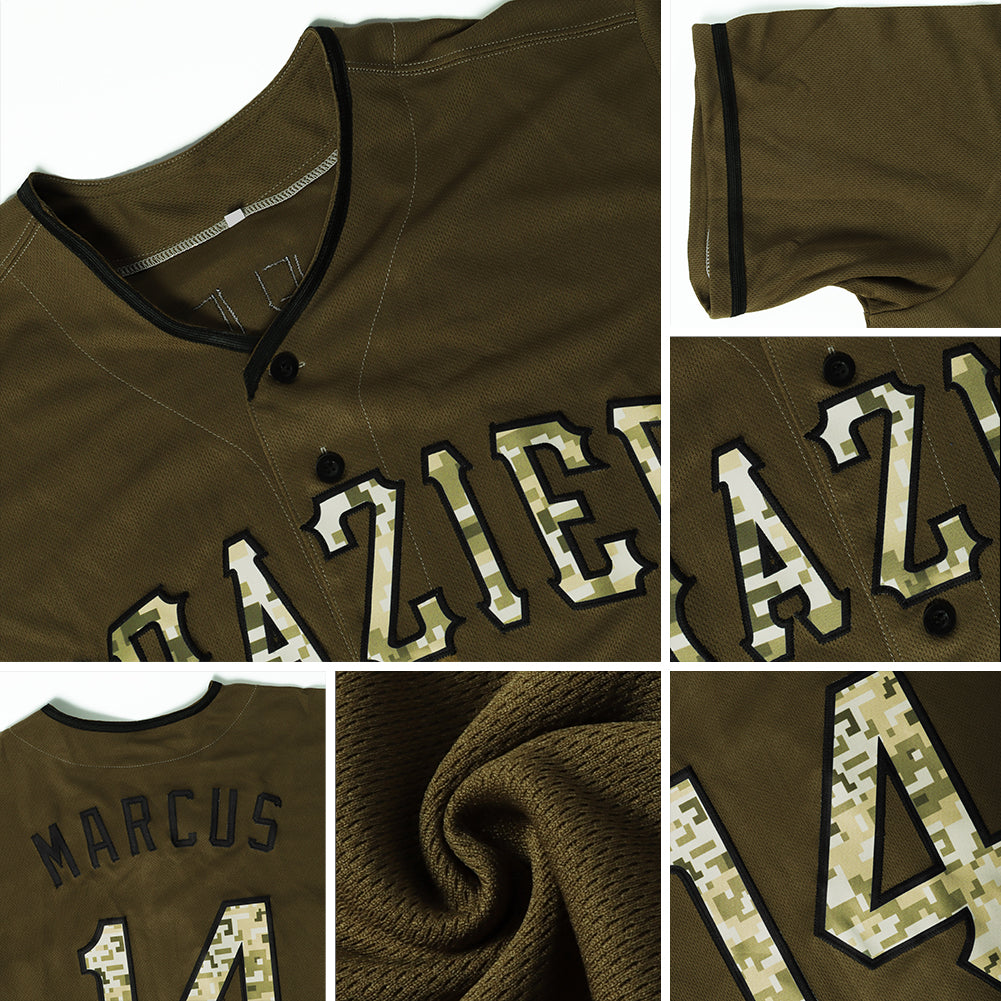 Custom Olive Camo-Black Authentic Salute To Service Baseball Jersey view 6