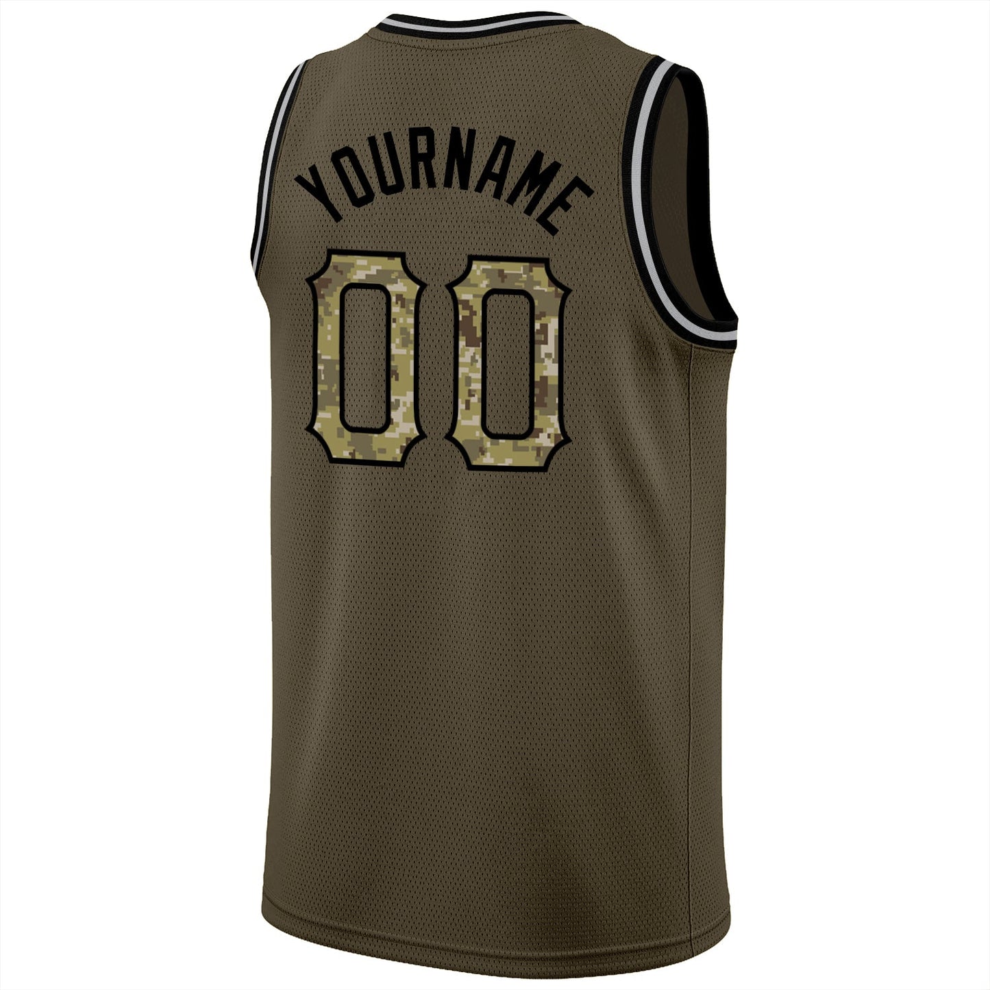 Custom Olive Camo-Black Round Neck Rib-Knit Salute To Service Basketball Jersey view 6