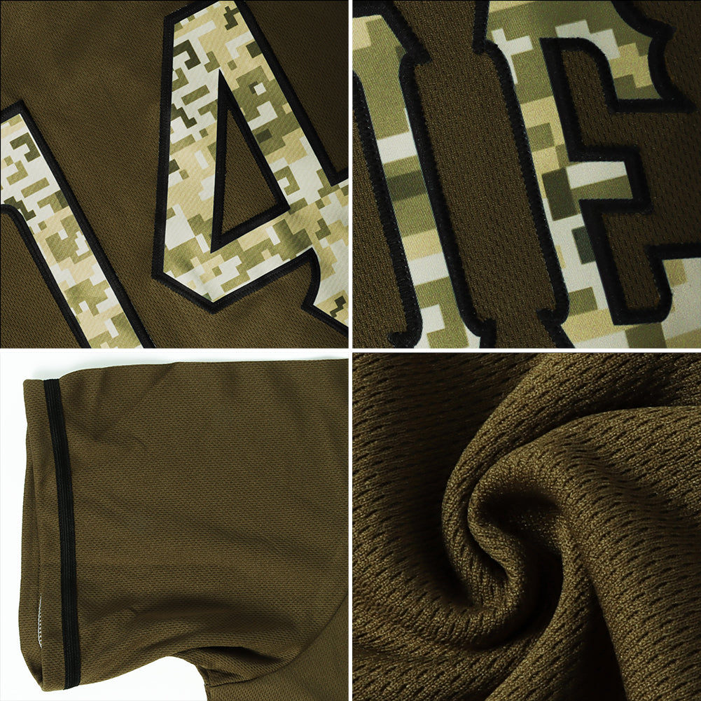 Custom Olive Camo-Black Authentic Throwback Rib-Knit Salute To Service Baseball Jersey Shirt view 7