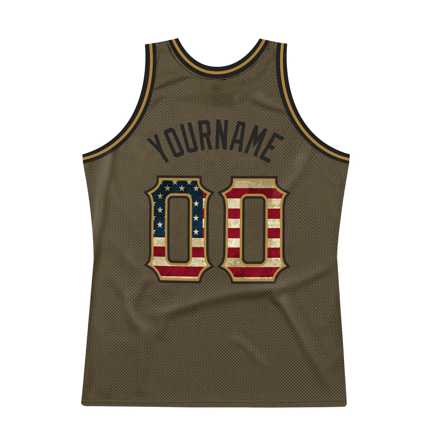 Custom Olive Vintage USA Flag-Black Authentic Throwback Salute To Service Basketball Jersey view 6