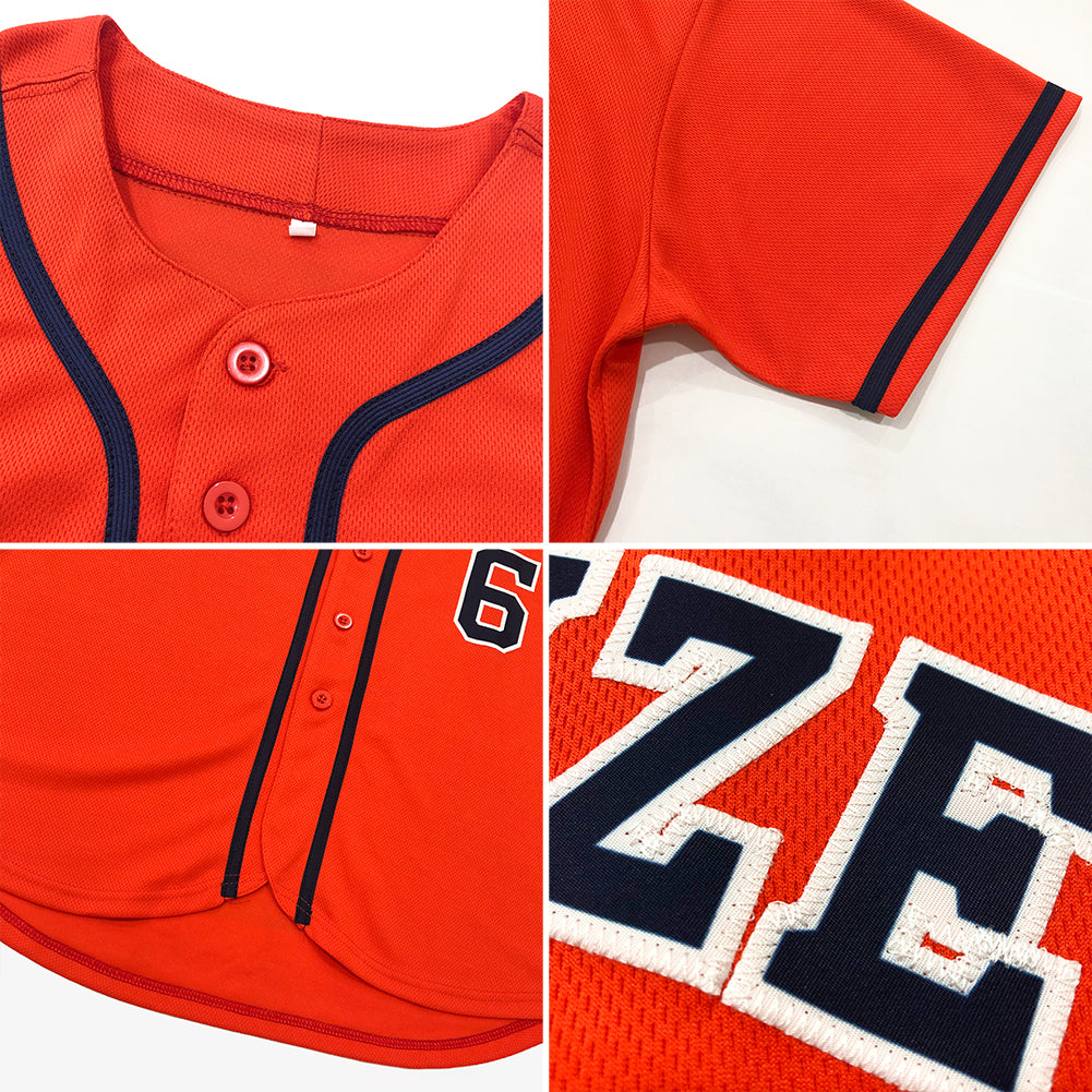Custom Orange Black-Cream Authentic Baseball Jersey view 6