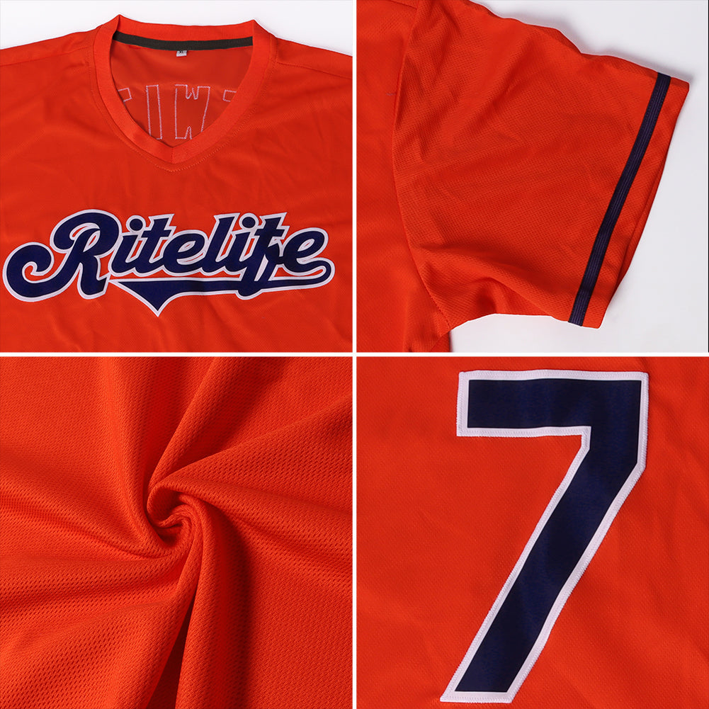 Custom Orange Black-White Authentic Throwback Rib-Knit Baseball Jersey Shirt view 7
