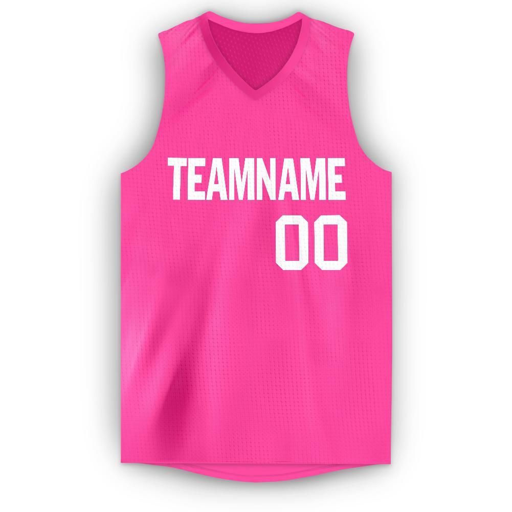 Custom Pink White V-Neck Basketball Jersey view 5