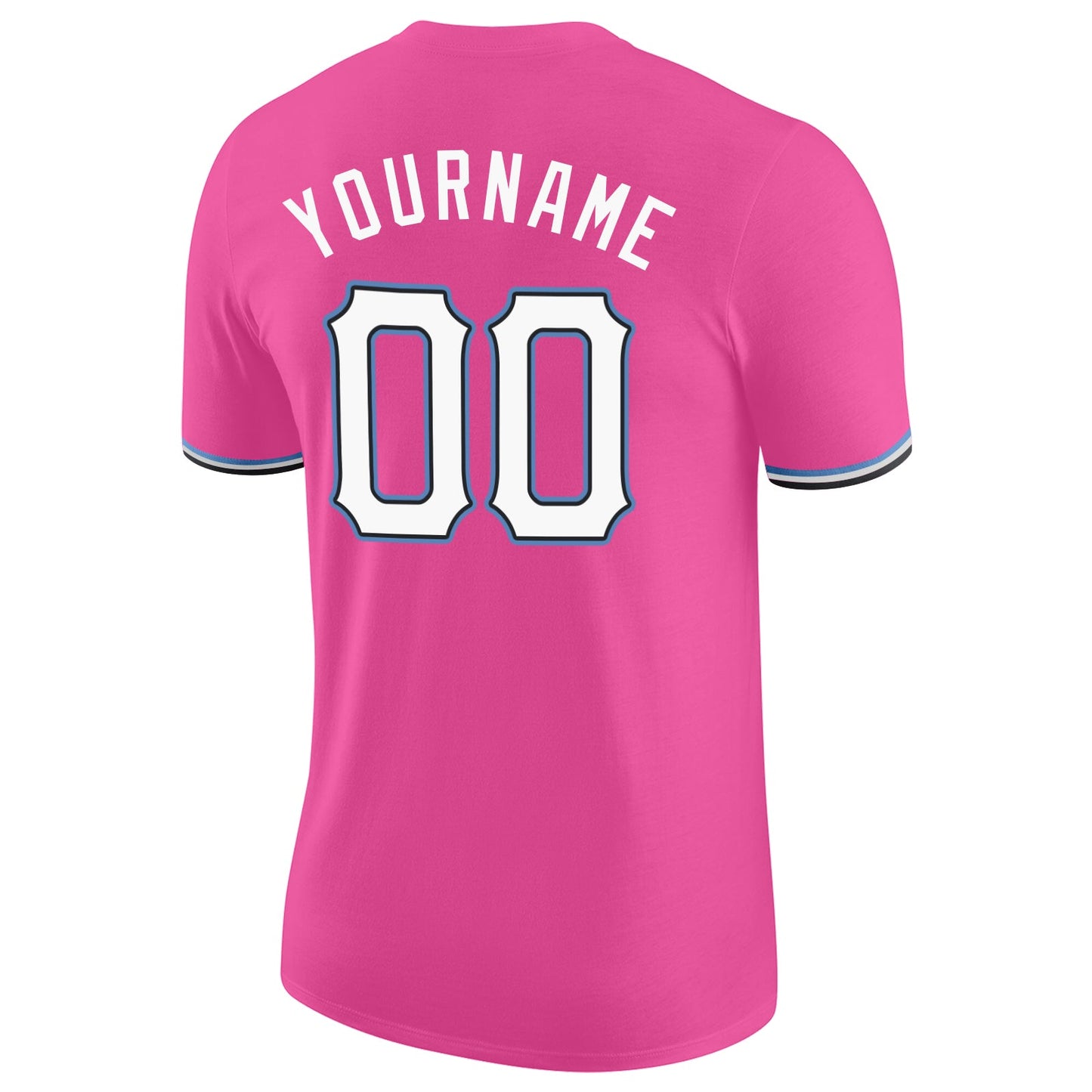 Custom Pink White-Light Blue Performance T-Shirt view 7