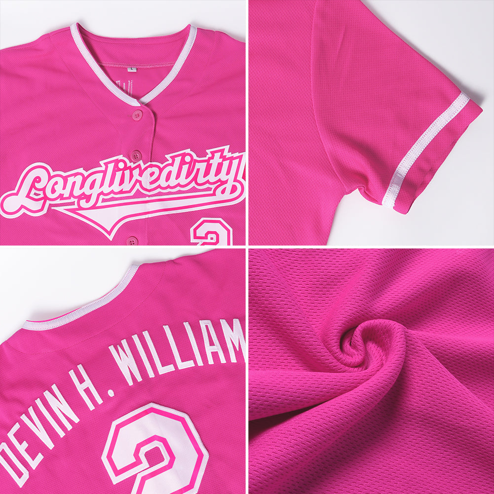Custom Pink White Authentic Baseball Jersey view 6