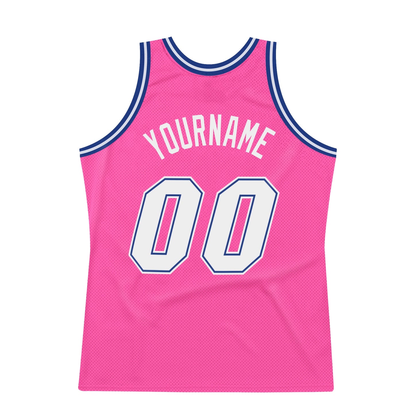 Custom Pink White-Royal Authentic Throwback Basketball Jersey view 6