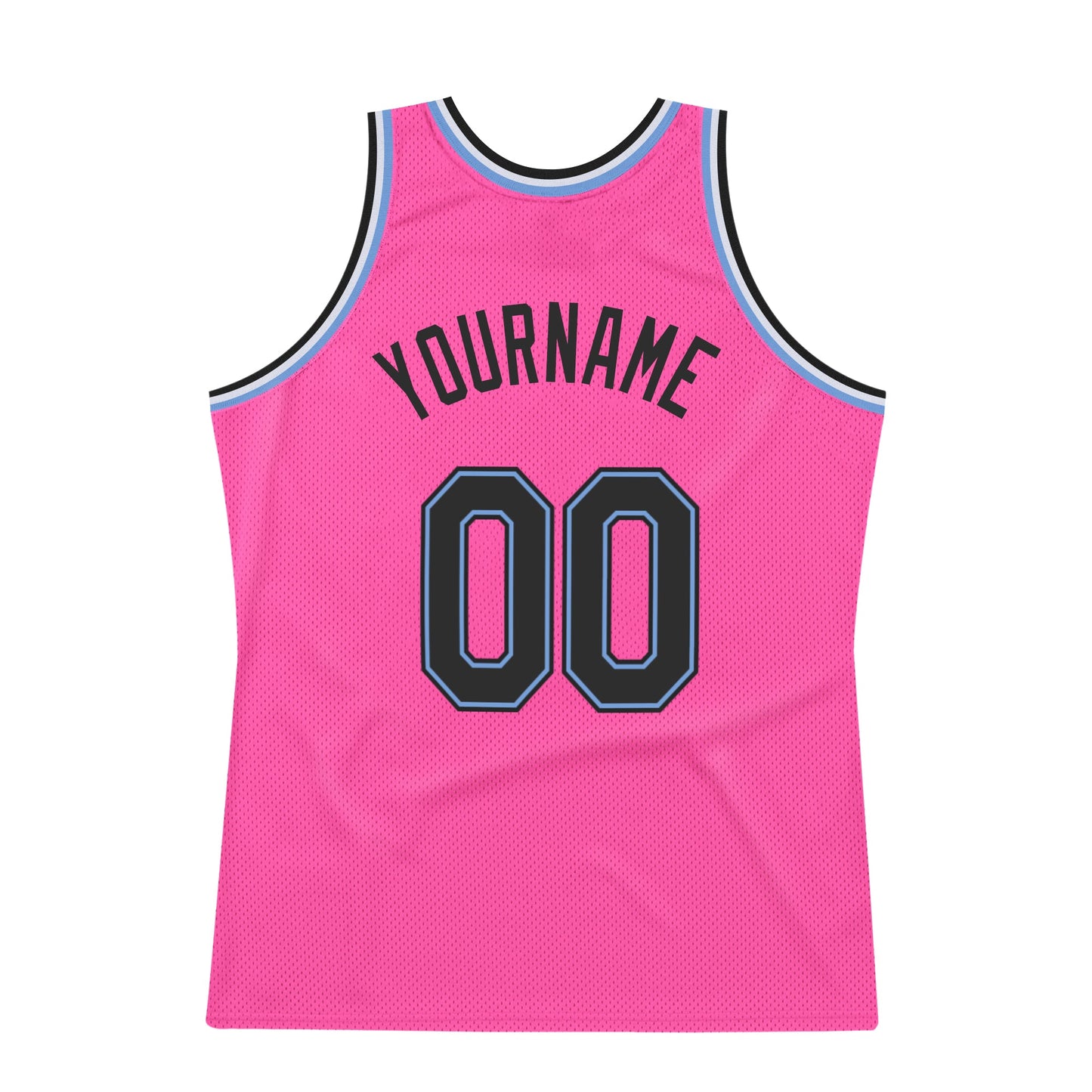 Custom Pink Black-Light Blue Authentic Throwback Basketball Jersey view 6