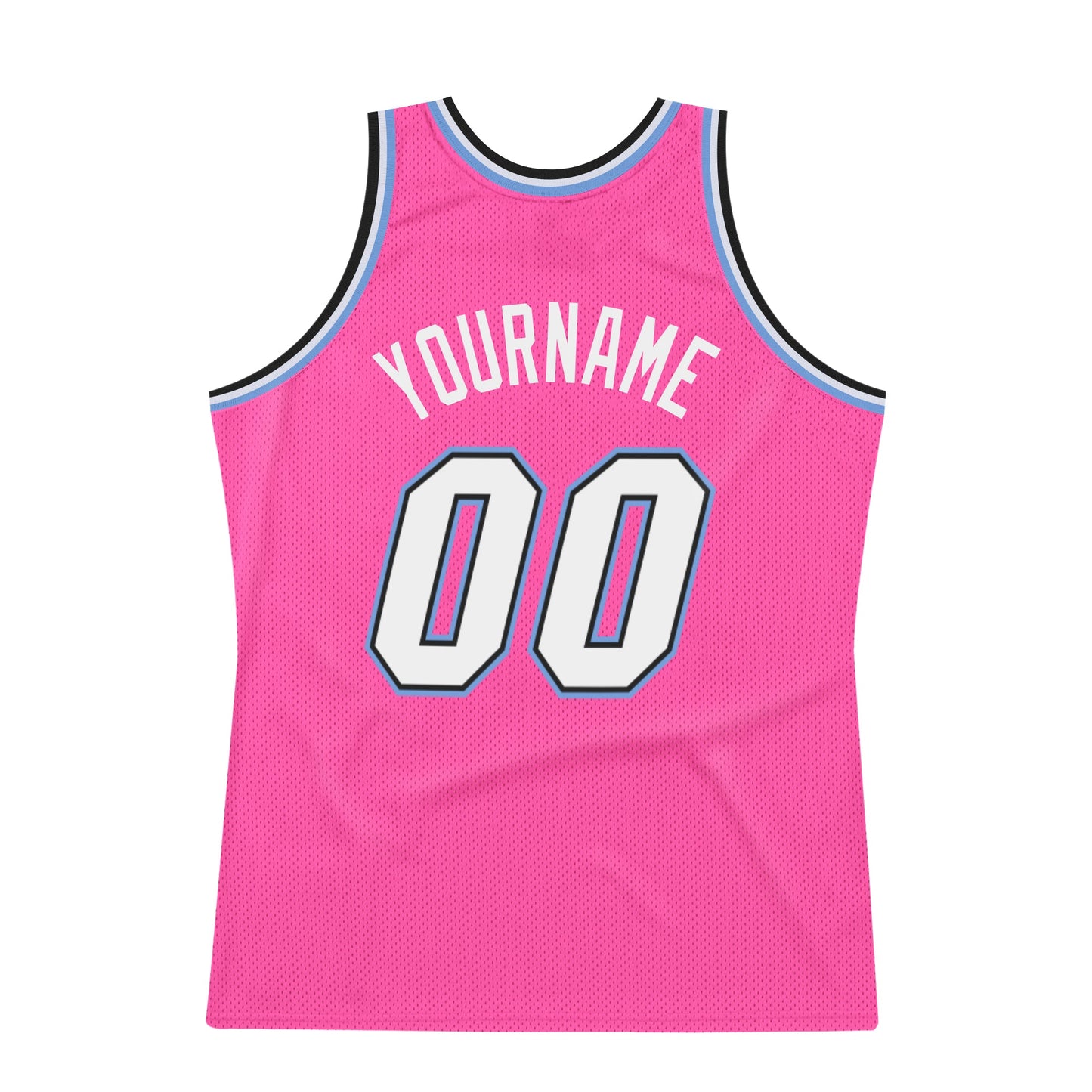 Custom Pink White-Light Blue Authentic Throwback Basketball Jersey view 7