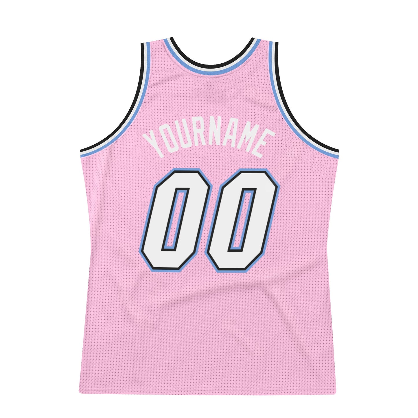 Custom Light Pink White-Light Blue Authentic Throwback Basketball Jersey view 6