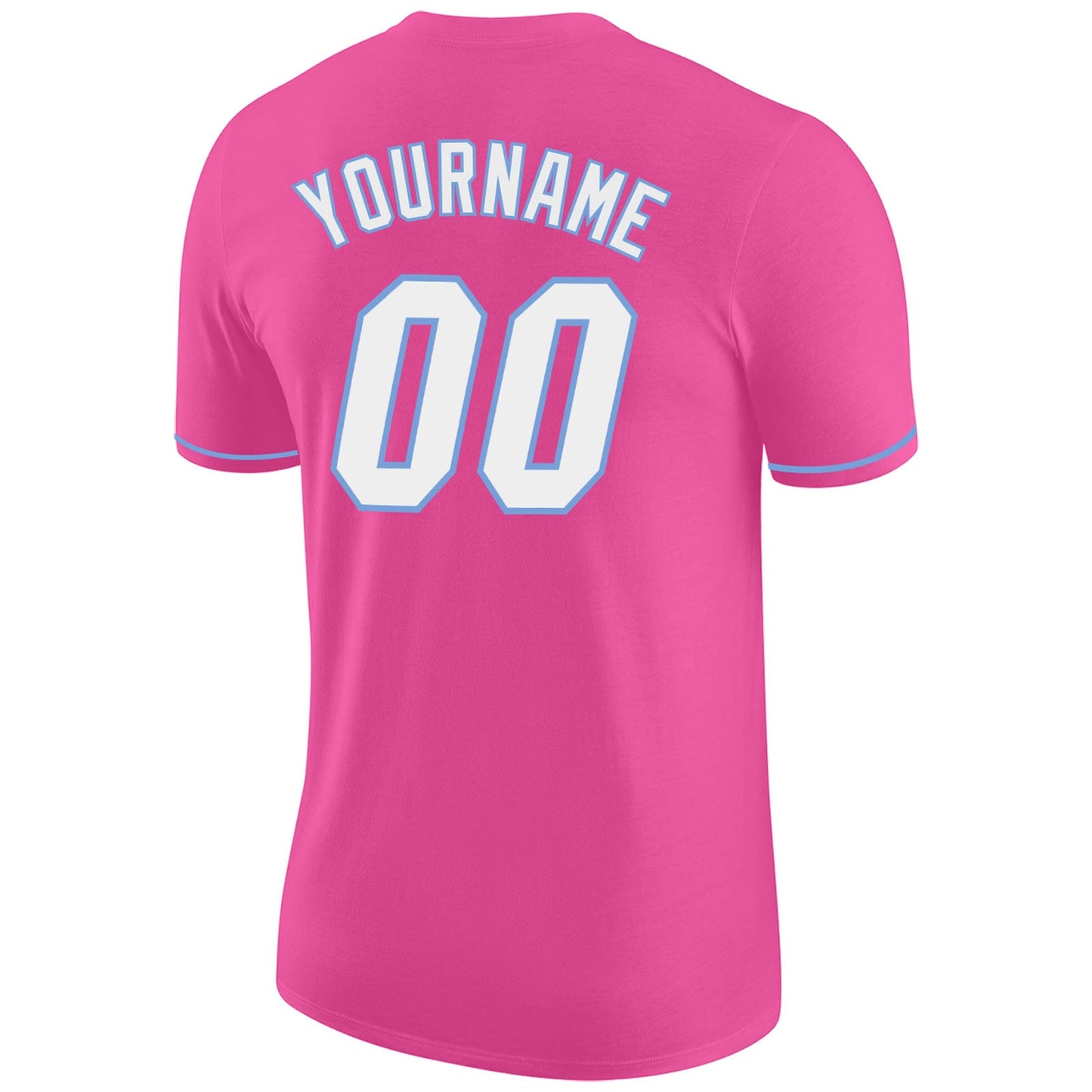 Custom Pink White-Light Blue Performance T-Shirt view 6