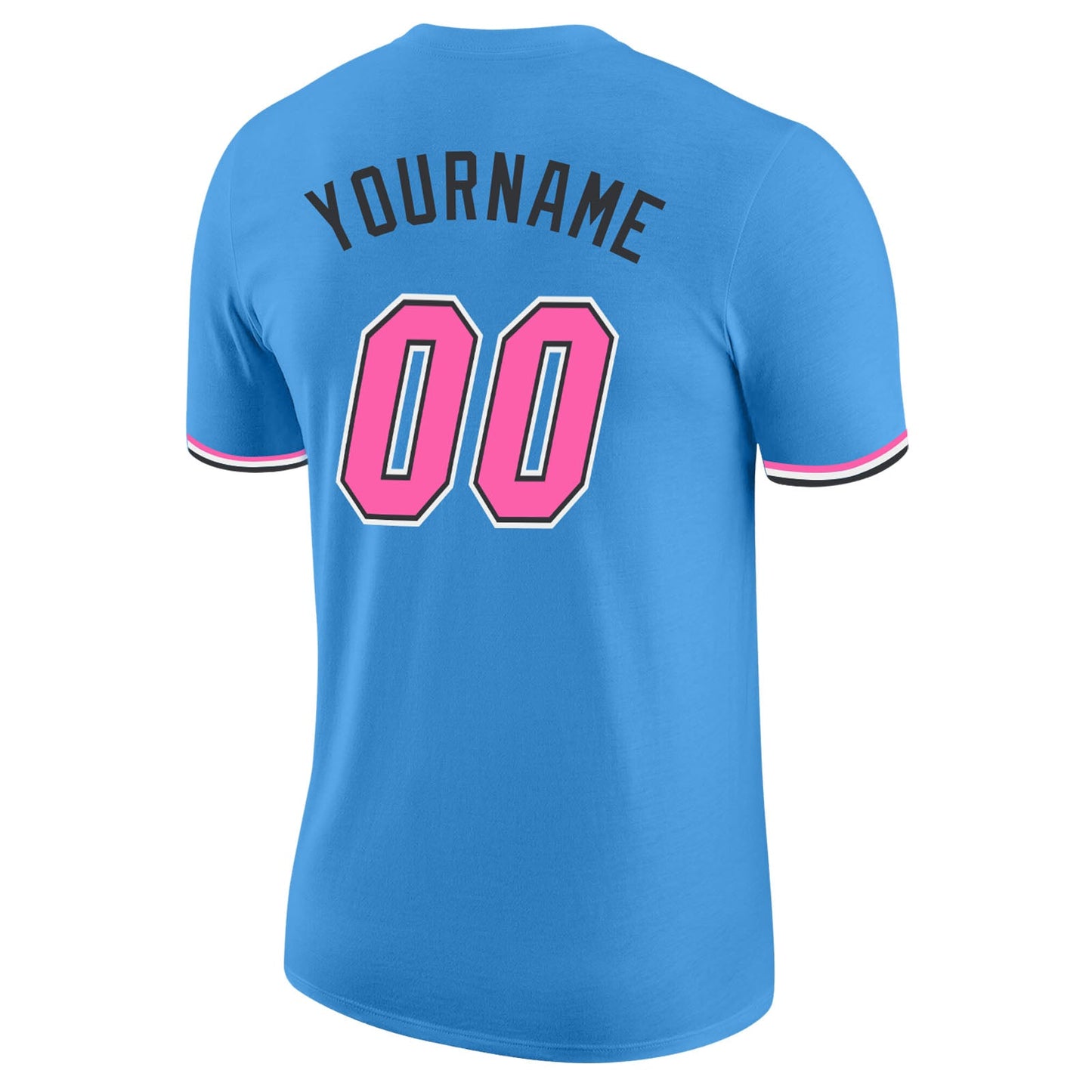 Custom Powder Blue Pink-Black Performance T-Shirt view 7